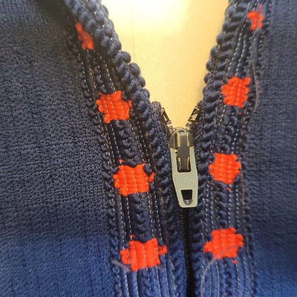 Vintage Dress Damon Dress Navy Blue Red Trim Zip Front Belted Collar 60s Retro - Picture 7 of 13